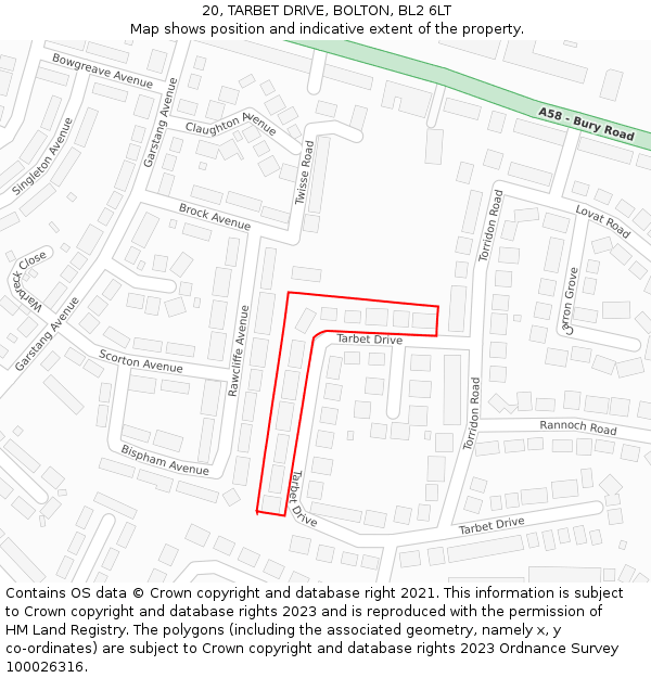 20, TARBET DRIVE, BOLTON, BL2 6LT: Location map and indicative extent of plot