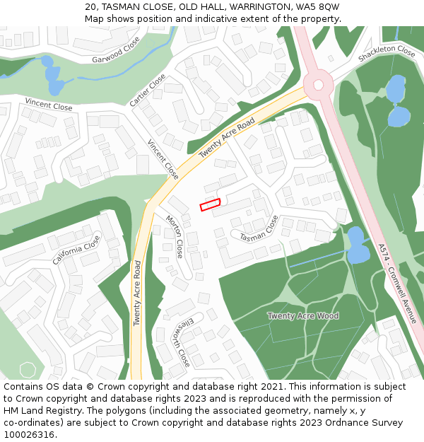 20, TASMAN CLOSE, OLD HALL, WARRINGTON, WA5 8QW: Location map and indicative extent of plot