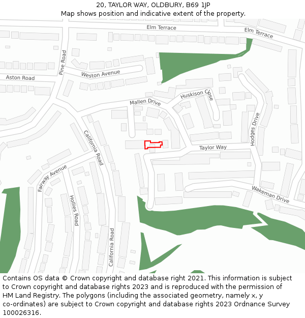 20, TAYLOR WAY, OLDBURY, B69 1JP: Location map and indicative extent of plot