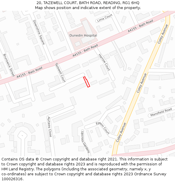 20, TAZEWELL COURT, BATH ROAD, READING, RG1 6HQ: Location map and indicative extent of plot