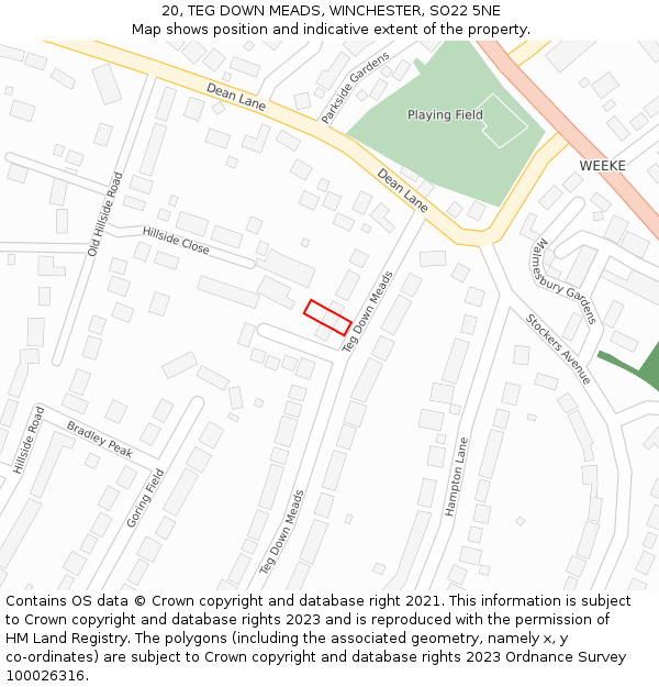 20, TEG DOWN MEADS, WINCHESTER, SO22 5NE: Location map and indicative extent of plot