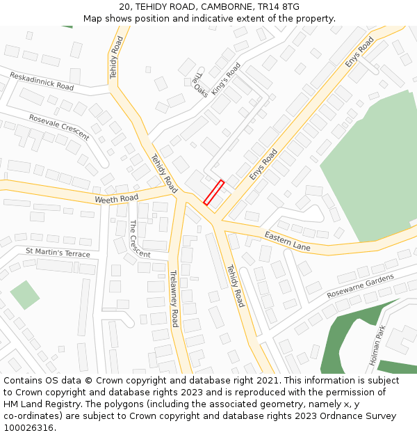 20, TEHIDY ROAD, CAMBORNE, TR14 8TG: Location map and indicative extent of plot