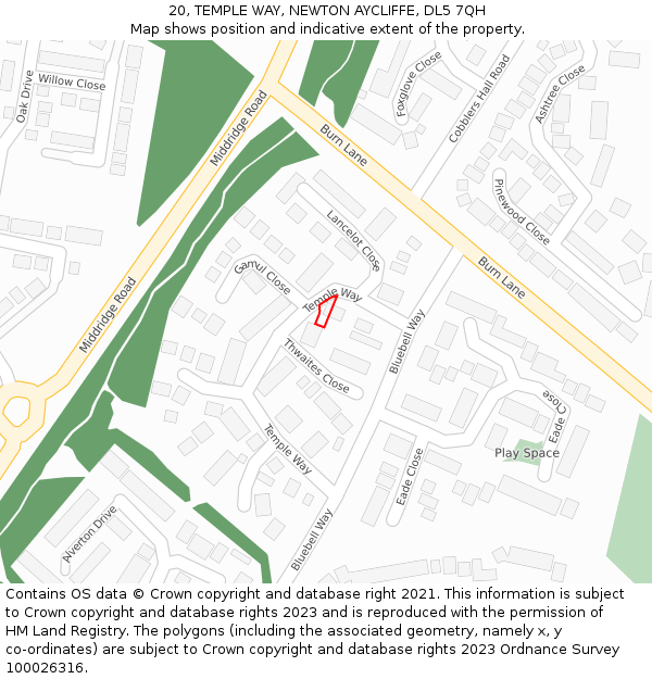 20, TEMPLE WAY, NEWTON AYCLIFFE, DL5 7QH: Location map and indicative extent of plot