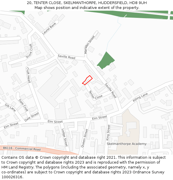 20, TENTER CLOSE, SKELMANTHORPE, HUDDERSFIELD, HD8 9UH: Location map and indicative extent of plot