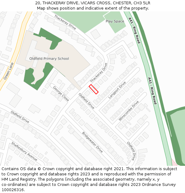 20, THACKERAY DRIVE, VICARS CROSS, CHESTER, CH3 5LR: Location map and indicative extent of plot