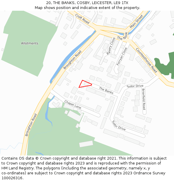 20, THE BANKS, COSBY, LEICESTER, LE9 1TX: Location map and indicative extent of plot