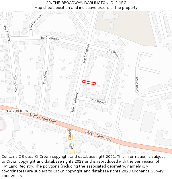 20, THE BROADWAY, DARLINGTON, DL1 1EG: Location map and indicative extent of plot