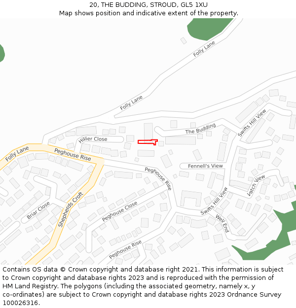 20, THE BUDDING, STROUD, GL5 1XU: Location map and indicative extent of plot