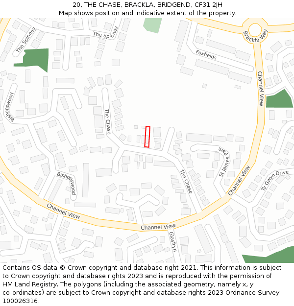 20, THE CHASE, BRACKLA, BRIDGEND, CF31 2JH: Location map and indicative extent of plot