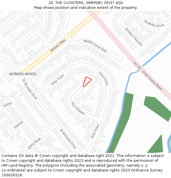 20, THE CLOISTERS, GRIMSBY, DN37 9QX: Location map and indicative extent of plot