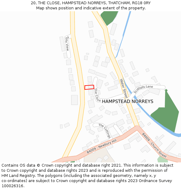 20, THE CLOSE, HAMPSTEAD NORREYS, THATCHAM, RG18 0RY: Location map and indicative extent of plot