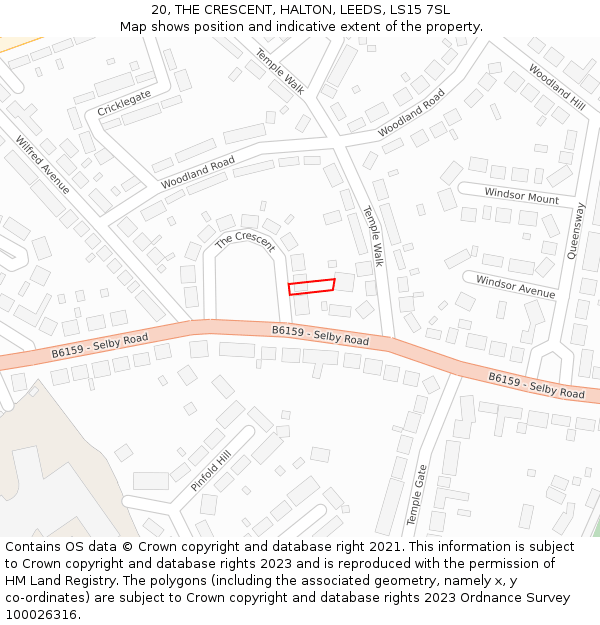 20, THE CRESCENT, HALTON, LEEDS, LS15 7SL: Location map and indicative extent of plot