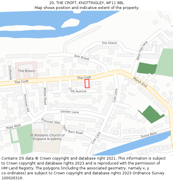 20, THE CROFT, KNOTTINGLEY, WF11 9BL: Location map and indicative extent of plot