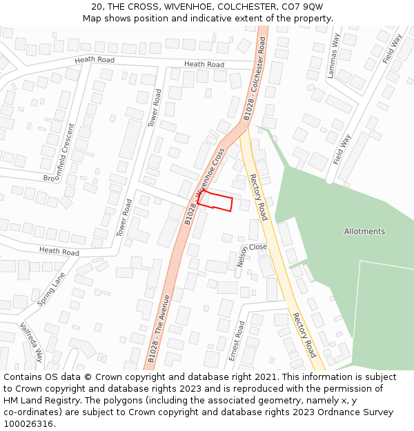 20, THE CROSS, WIVENHOE, COLCHESTER, CO7 9QW: Location map and indicative extent of plot