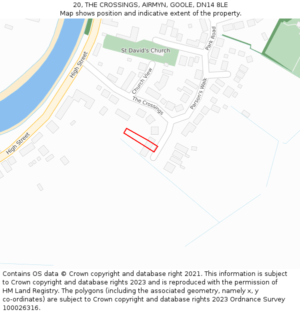 20, THE CROSSINGS, AIRMYN, GOOLE, DN14 8LE: Location map and indicative extent of plot