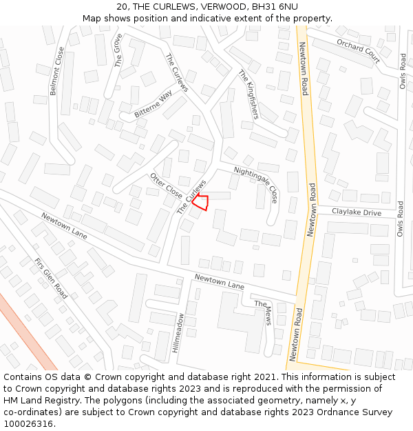 20, THE CURLEWS, VERWOOD, BH31 6NU: Location map and indicative extent of plot