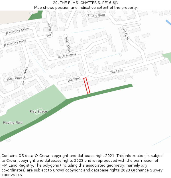 20, THE ELMS, CHATTERIS, PE16 6JN: Location map and indicative extent of plot