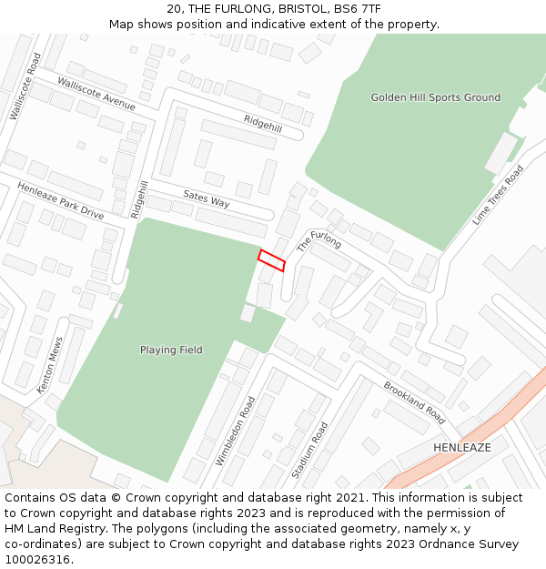 20, THE FURLONG, BRISTOL, BS6 7TF: Location map and indicative extent of plot