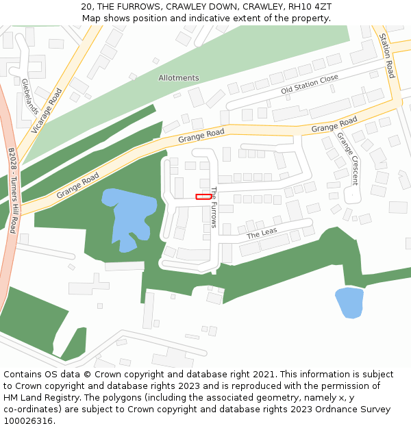 20, THE FURROWS, CRAWLEY DOWN, CRAWLEY, RH10 4ZT: Location map and indicative extent of plot