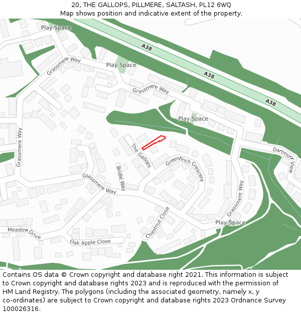 20, THE GALLOPS, PILLMERE, SALTASH, PL12 6WQ: Location map and indicative extent of plot