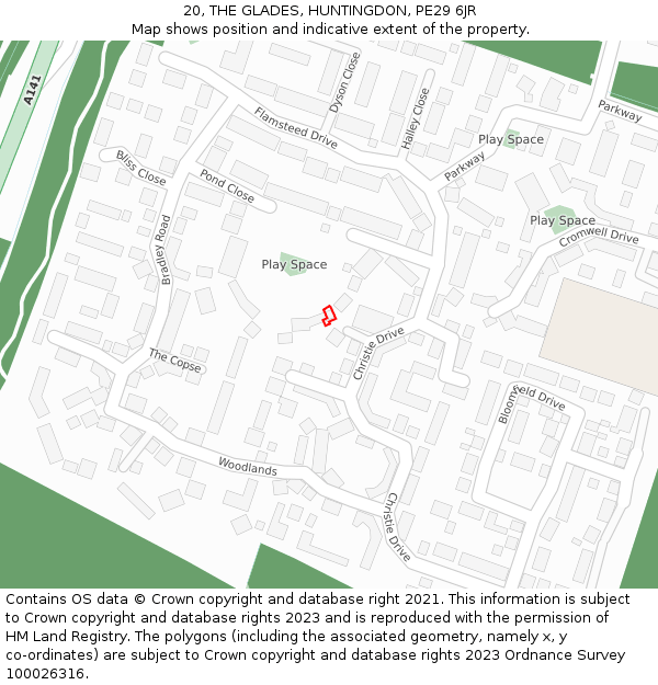 20, THE GLADES, HUNTINGDON, PE29 6JR: Location map and indicative extent of plot