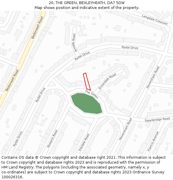 20, THE GREEN, BEXLEYHEATH, DA7 5DW: Location map and indicative extent of plot