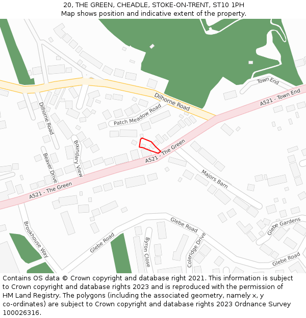 20, THE GREEN, CHEADLE, STOKE-ON-TRENT, ST10 1PH: Location map and indicative extent of plot