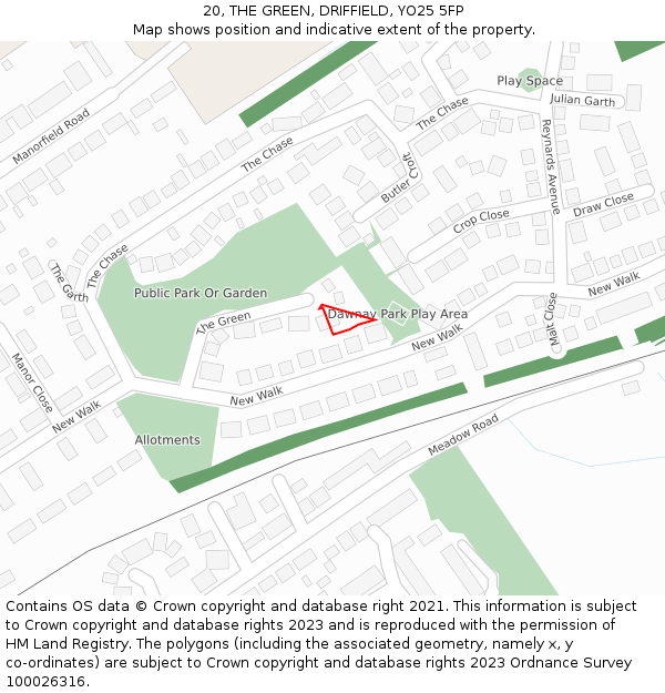 20, THE GREEN, DRIFFIELD, YO25 5FP: Location map and indicative extent of plot