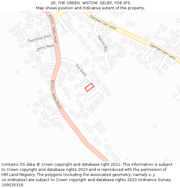 20, THE GREEN, WISTOW, SELBY, YO8 3FS: Location map and indicative extent of plot