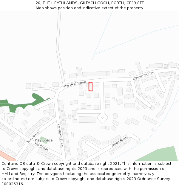 20, THE HEATHLANDS, GILFACH GOCH, PORTH, CF39 8TT: Location map and indicative extent of plot
