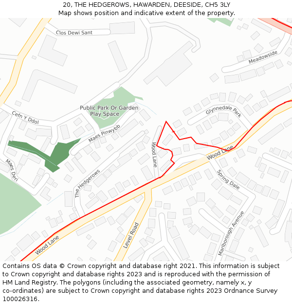 20, THE HEDGEROWS, HAWARDEN, DEESIDE, CH5 3LY: Location map and indicative extent of plot