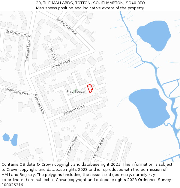 20, THE MALLARDS, TOTTON, SOUTHAMPTON, SO40 3FQ: Location map and indicative extent of plot