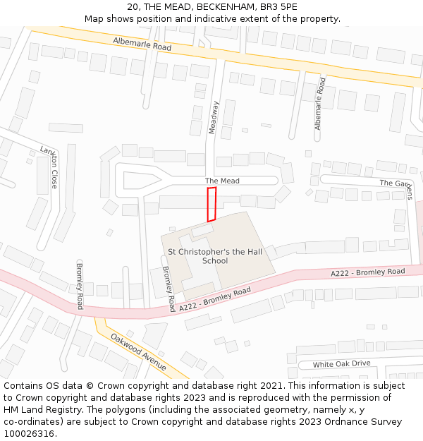 20, THE MEAD, BECKENHAM, BR3 5PE: Location map and indicative extent of plot