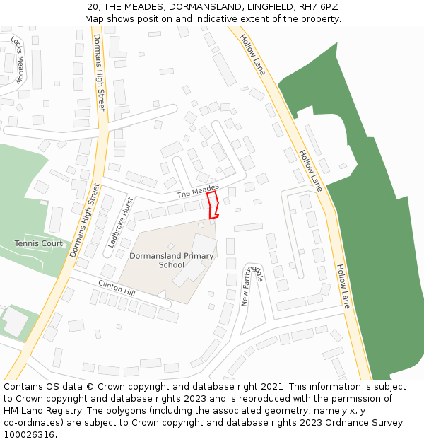 20, THE MEADES, DORMANSLAND, LINGFIELD, RH7 6PZ: Location map and indicative extent of plot