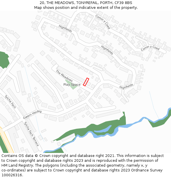 20, THE MEADOWS, TONYREFAIL, PORTH, CF39 8BS: Location map and indicative extent of plot
