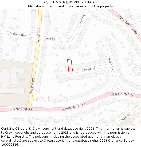 20, THE MOUNT, WEMBLEY, HA9 9EE: Location map and indicative extent of plot