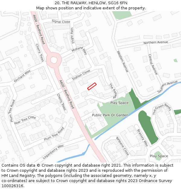 20, THE RAILWAY, HENLOW, SG16 6FN: Location map and indicative extent of plot