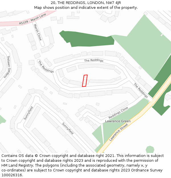 20, THE REDDINGS, LONDON, NW7 4JR: Location map and indicative extent of plot