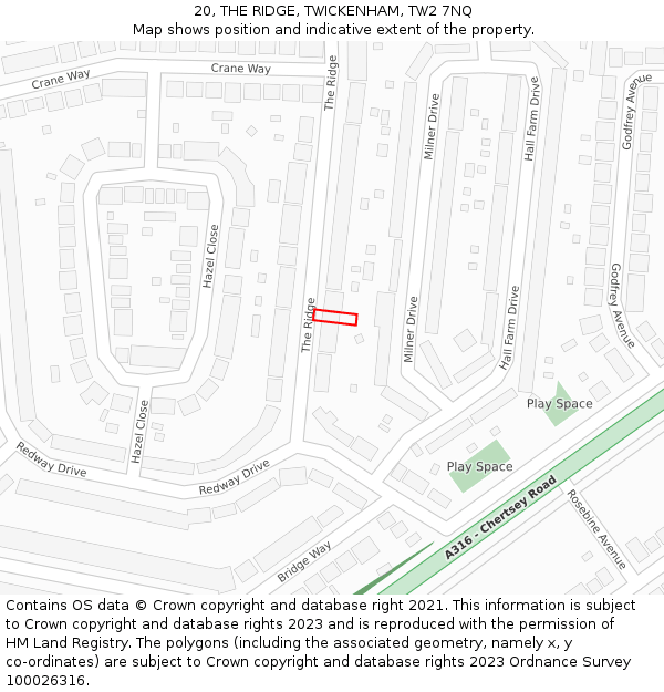 20, THE RIDGE, TWICKENHAM, TW2 7NQ: Location map and indicative extent of plot