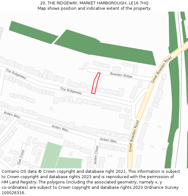 20, THE RIDGEWAY, MARKET HARBOROUGH, LE16 7HQ: Location map and indicative extent of plot