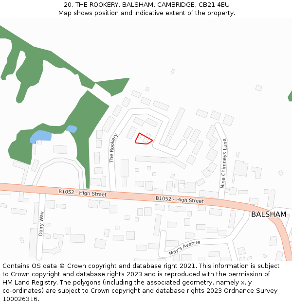 20, THE ROOKERY, BALSHAM, CAMBRIDGE, CB21 4EU: Location map and indicative extent of plot