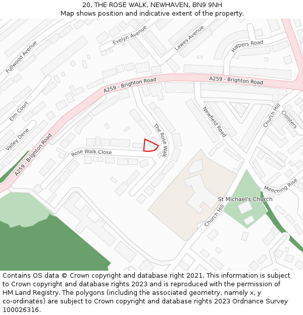 20, THE ROSE WALK, NEWHAVEN, BN9 9NH: Location map and indicative extent of plot