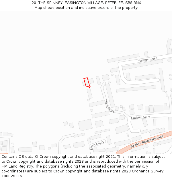 20, THE SPINNEY, EASINGTON VILLAGE, PETERLEE, SR8 3NX: Location map and indicative extent of plot