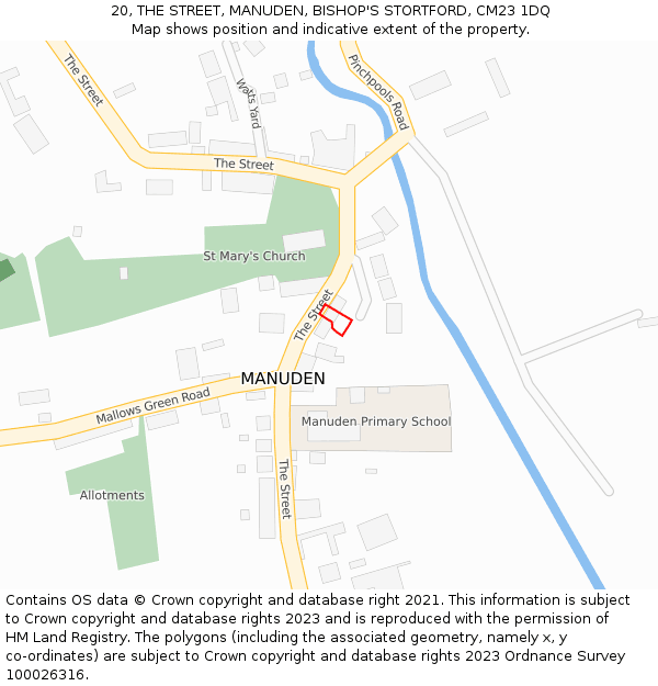 20, THE STREET, MANUDEN, BISHOP'S STORTFORD, CM23 1DQ: Location map and indicative extent of plot