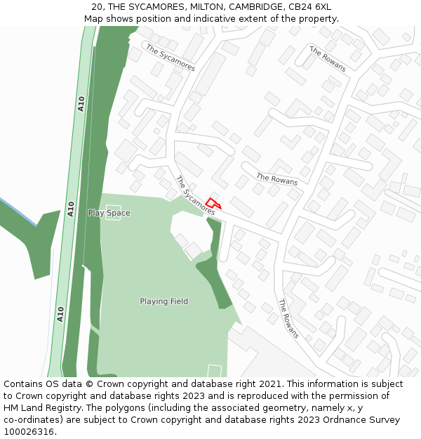 20, THE SYCAMORES, MILTON, CAMBRIDGE, CB24 6XL: Location map and indicative extent of plot