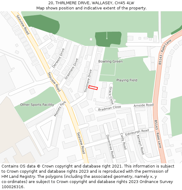 20, THIRLMERE DRIVE, WALLASEY, CH45 4LW: Location map and indicative extent of plot