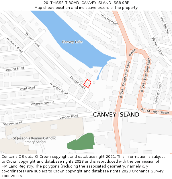 20, THISSELT ROAD, CANVEY ISLAND, SS8 9BP: Location map and indicative extent of plot