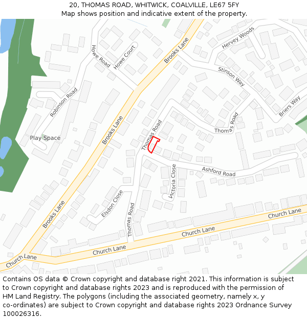 20, THOMAS ROAD, WHITWICK, COALVILLE, LE67 5FY: Location map and indicative extent of plot