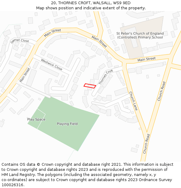 20, THORNES CROFT, WALSALL, WS9 9ED: Location map and indicative extent of plot