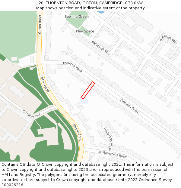 20, THORNTON ROAD, GIRTON, CAMBRIDGE, CB3 0NW: Location map and indicative extent of plot